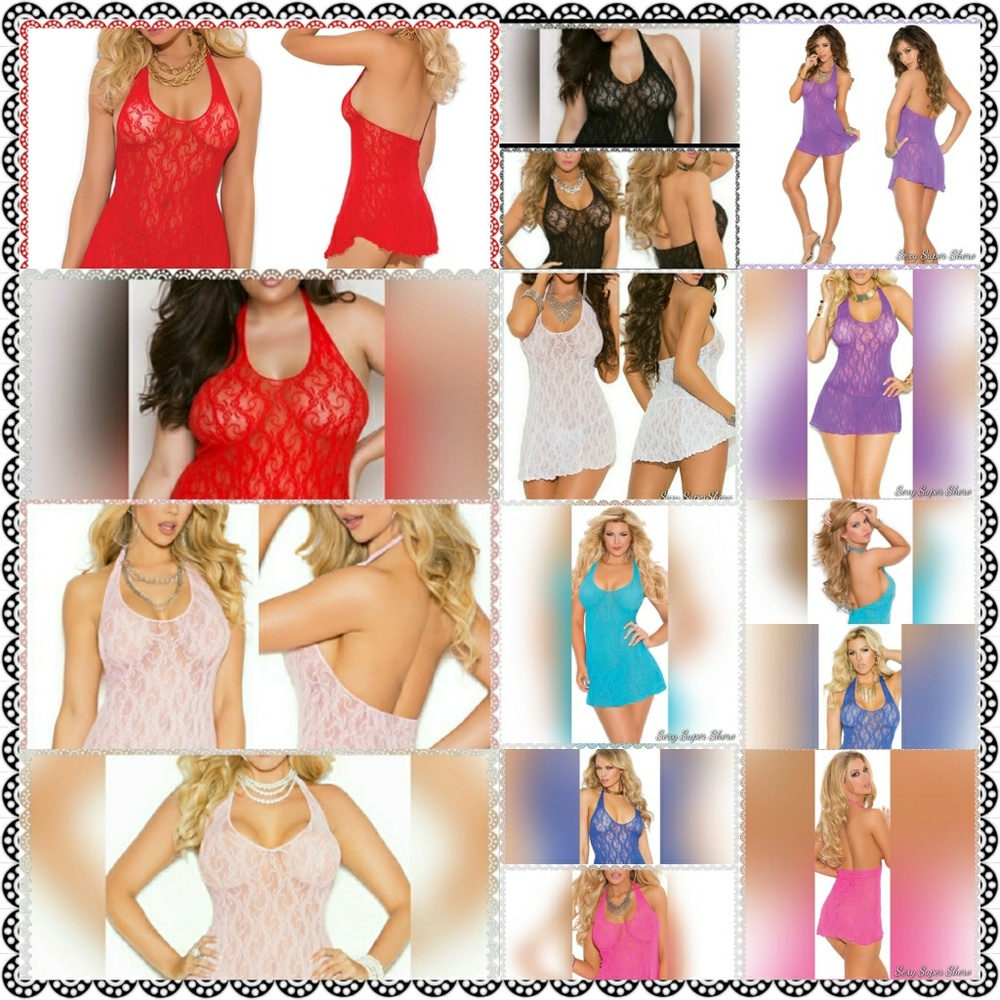 🆕 Lacey Sexy Halter Mini dress lingerie in Pink - Picture 8 of 8